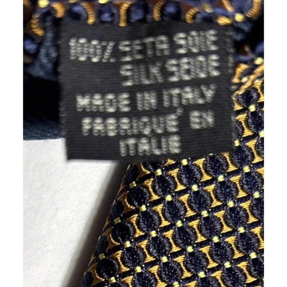 Canali‎ 100% Silk Necktie Blue Yellow Gold Geometric Pattern
